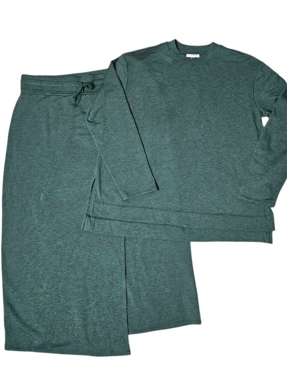 J.Jill Pure Jill 2 PC Skirt Top Set Women M Green Lagenlook Minimalist Fleece
